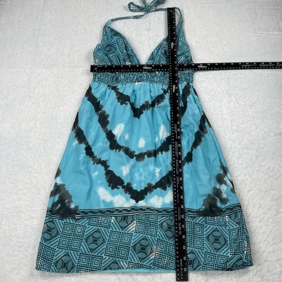 Gap Dress Women Small Blue Teal Tie Dye Print V-Neck Halter Backless 100% Cotton - Picture 4 of 11